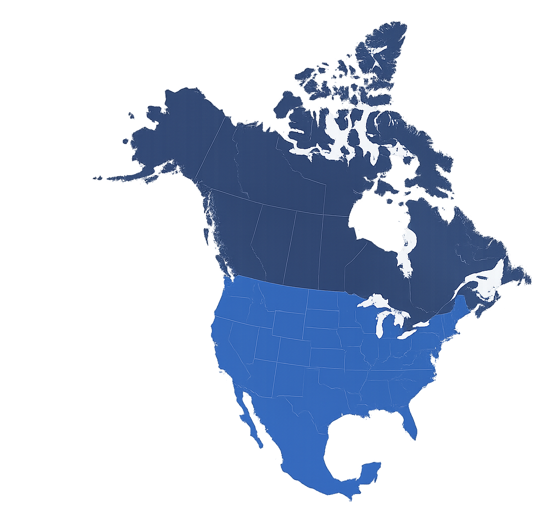Map of North America showing tax sale coverage across Canada and the United States